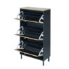 3 Door Metal Shoe Rack, Freestanding Modern Shoe Storage Cabinet With Metal Rattan, Particle Board For Entryway - Blue Gray - Image 12