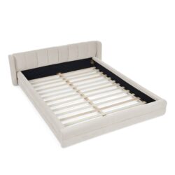 Modern Queen Size Upholstered Bed Frame With Thick And Headboard - Beige