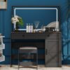 Makeup Vanity Table, Makeup Table With Large Mirror And LED Light Strip, Brightness Adjustable, Dressing Table Desk With 3 Drawers, Vanity Desk For Women (With Stool) - Black - Image 4