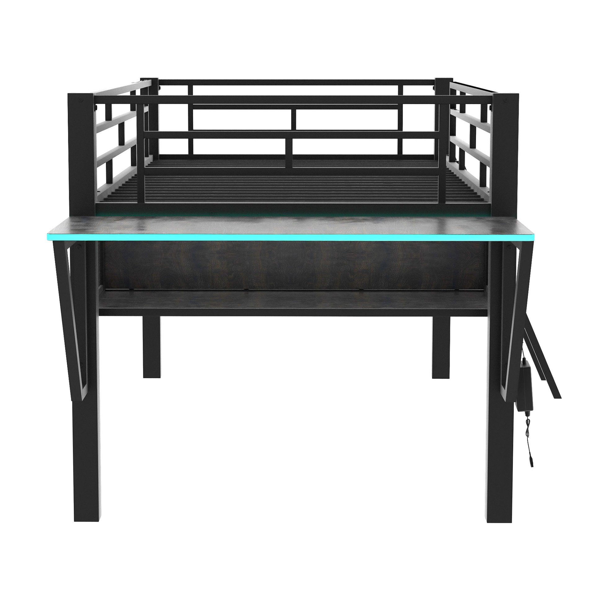 Twin, Esports Inspired Gaming Mid Loft Bed With Desk And LED - Black - Image 7