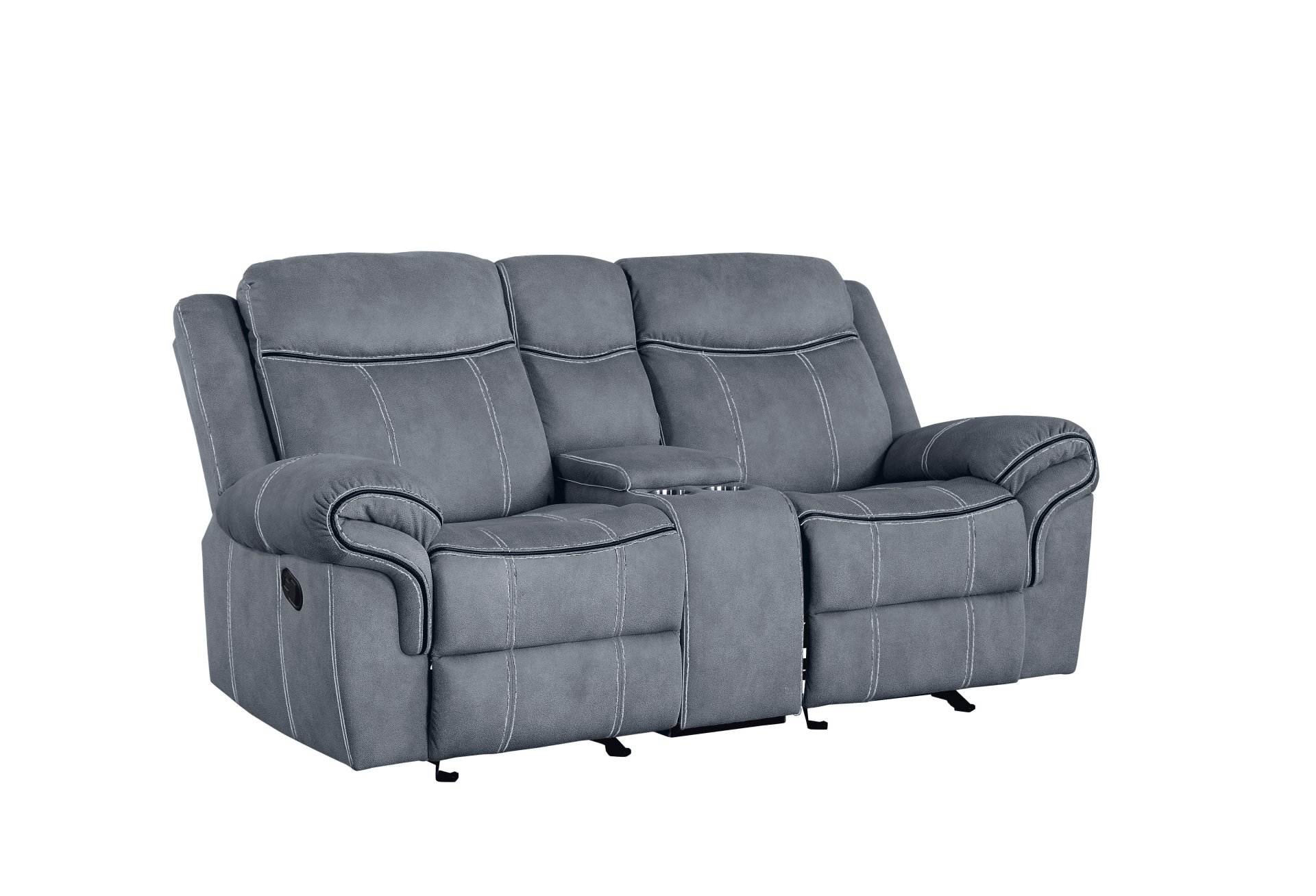Zubaida - Two Tone Velvet Recliner Loveseat With USB Port Console - Gray - Image 5