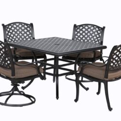 Square 4 Person 44" Long Aluminum Dining Set With Cushions - Antique Brown