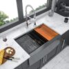Farmhouse Kitchen Sink Workstation 33" Stainless Steel 16 Gauge Apron Front - Gunmetal Black - Image 4