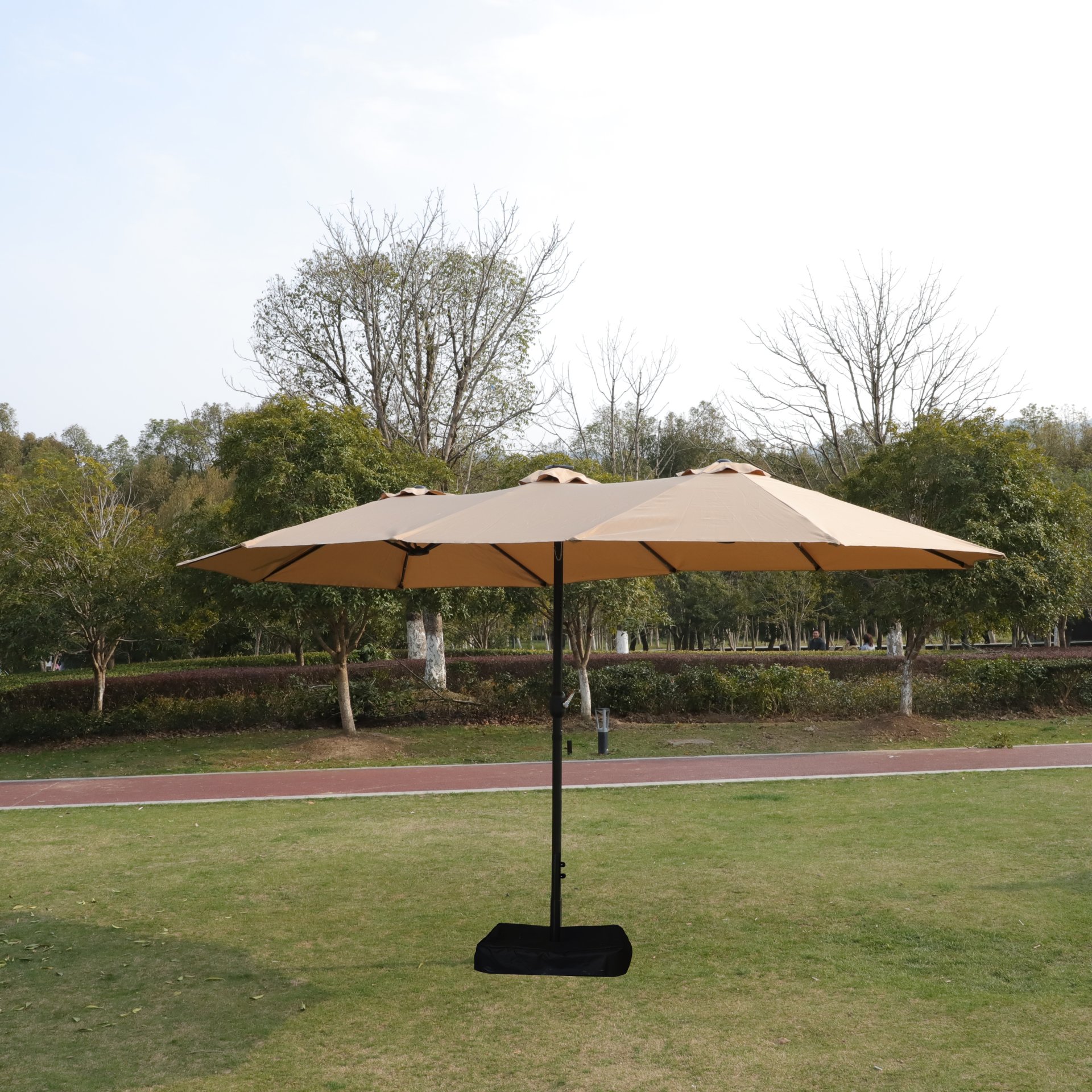 15 X 9 Ft Large Double Sided Rectangular Outdoor Twin Patio Market Umbrella With Light And Base - Taupe - Image 16