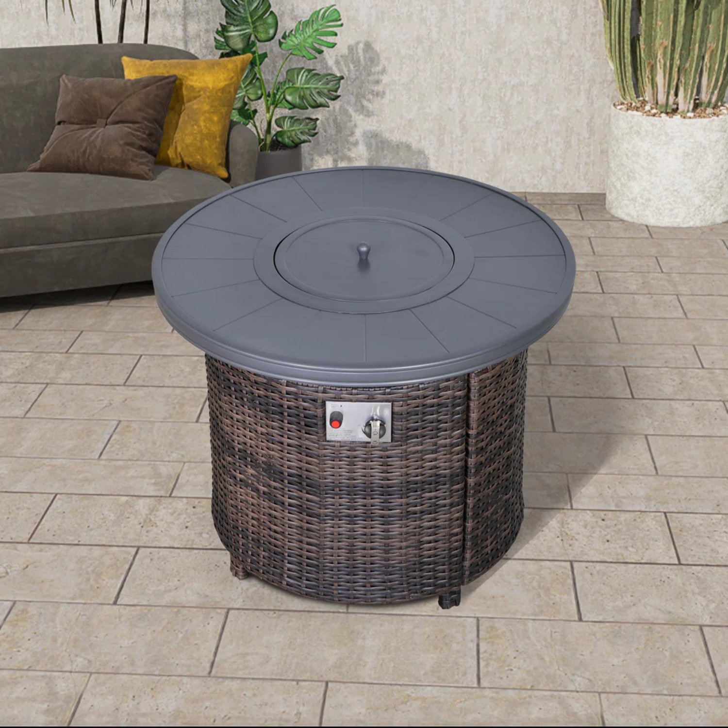 Outdoor Fire Pit Table With Lid - Espresso - Image 2