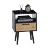 15.75" Rattan End Table With Drawer And Solid Wood Legs, Modern Nightstand, Side Table For Living Room, Bedroom - Black - Image 7