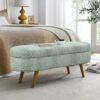 Ottoman Oval Storage Bench With Rubber Wood Legs Fabric - Cyan - Image 3