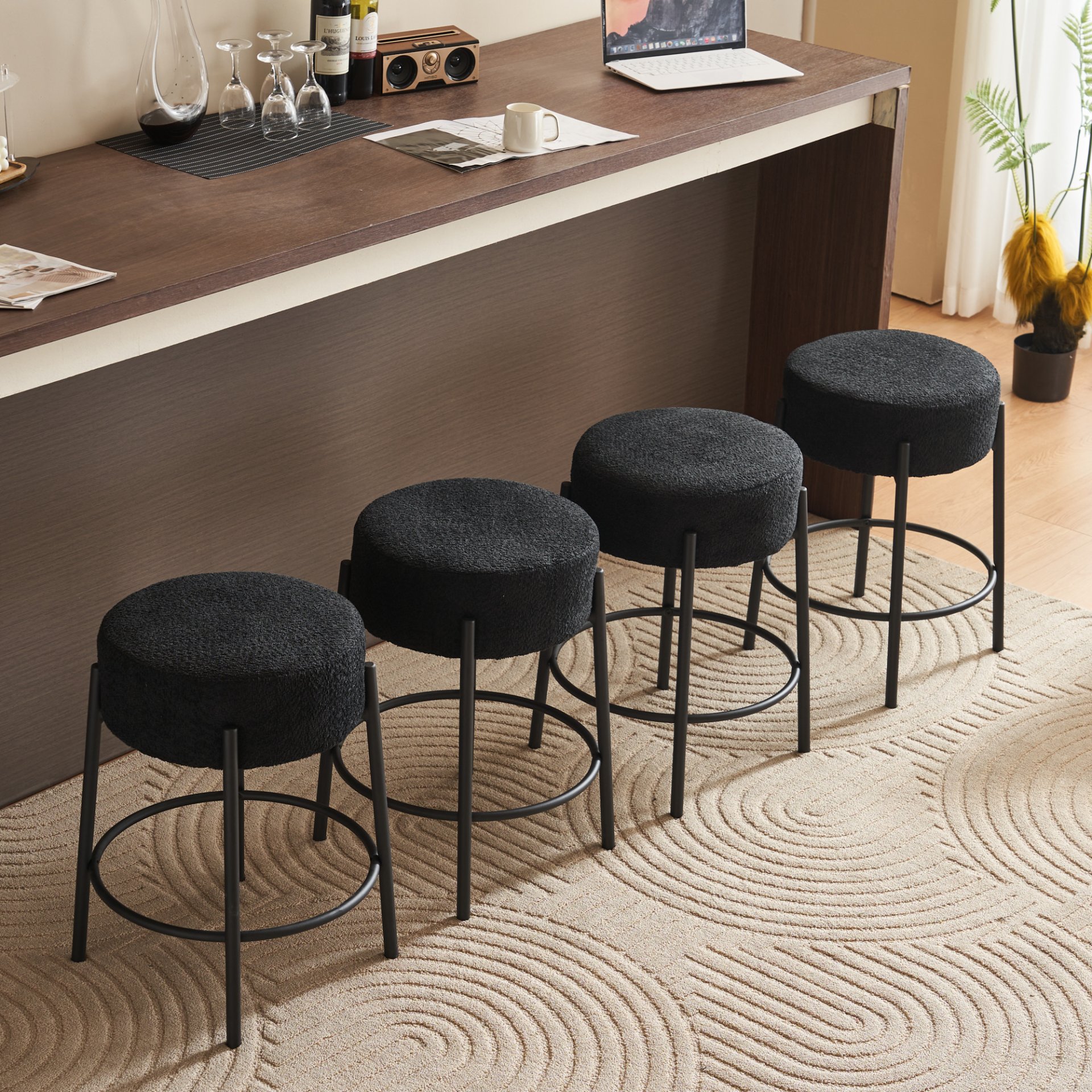 Round Bar Stools (Set of 2), Contemporary Upholstered Dining Stools For Kitchens, Coffee Shops And Bar Stores - Black - Image 2