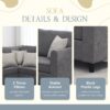 Modern Upholstered Living Room Sectional Sofa, L Shape Furniture Couch With 3 Pillows - Gray - Image 17