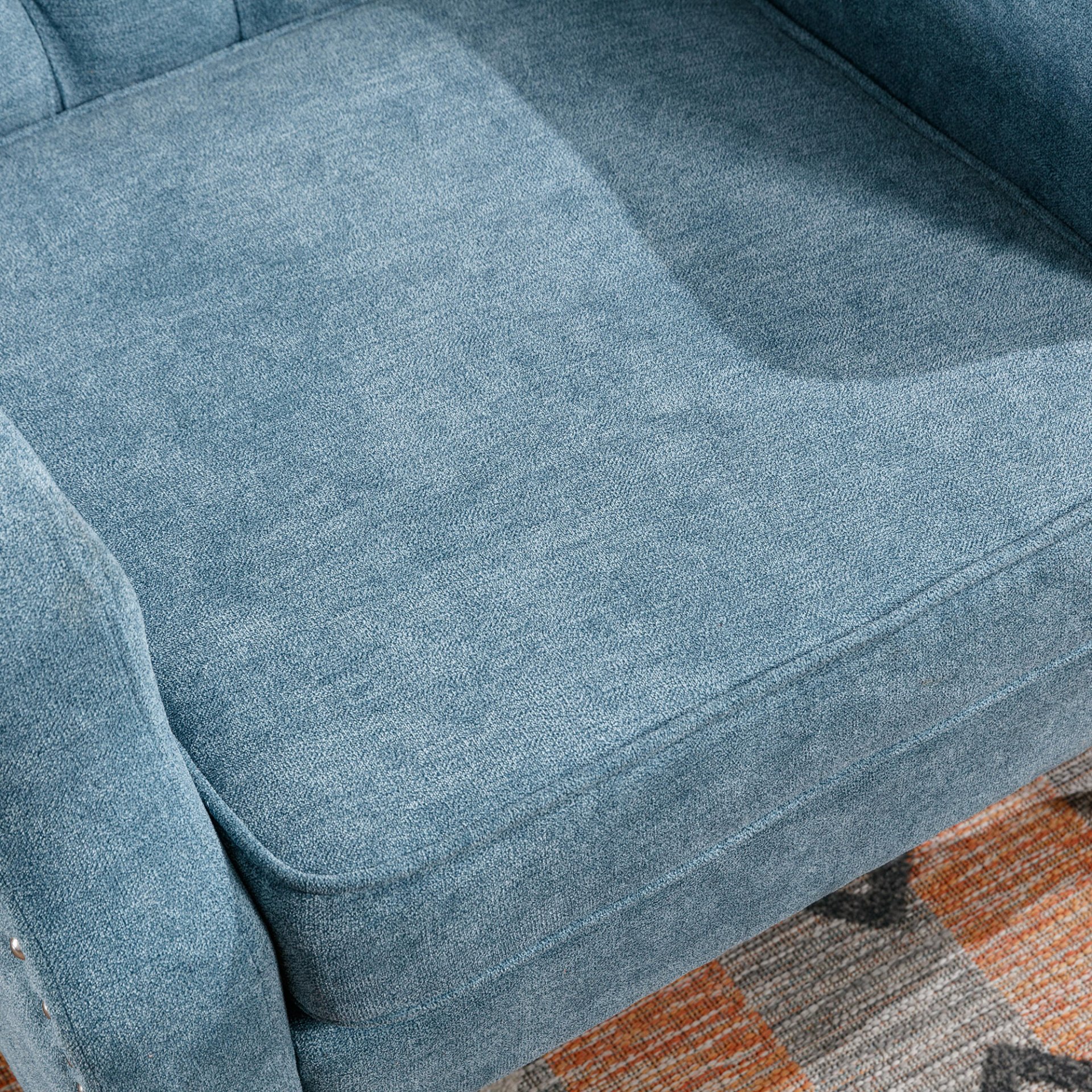Accent Chair, Living Room Chair, Footrest Chair Set With Vintage Brass Studs, Button Tufted Upholstered Armchair For Living Room, Comfy Reading Chair For Bedroom, Reception Room - Blue - Image 9