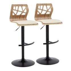 Folia - Mid-Century Modern Adjustable Barstool With Swivel With Rounded T Footrest (Set of 2) - Black / Zebra / Cream