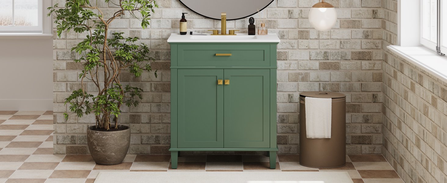 Bathroom Vanity With Ceramic Basin, Soft Close Door And Adjustable Shelves - Green - Image 18
