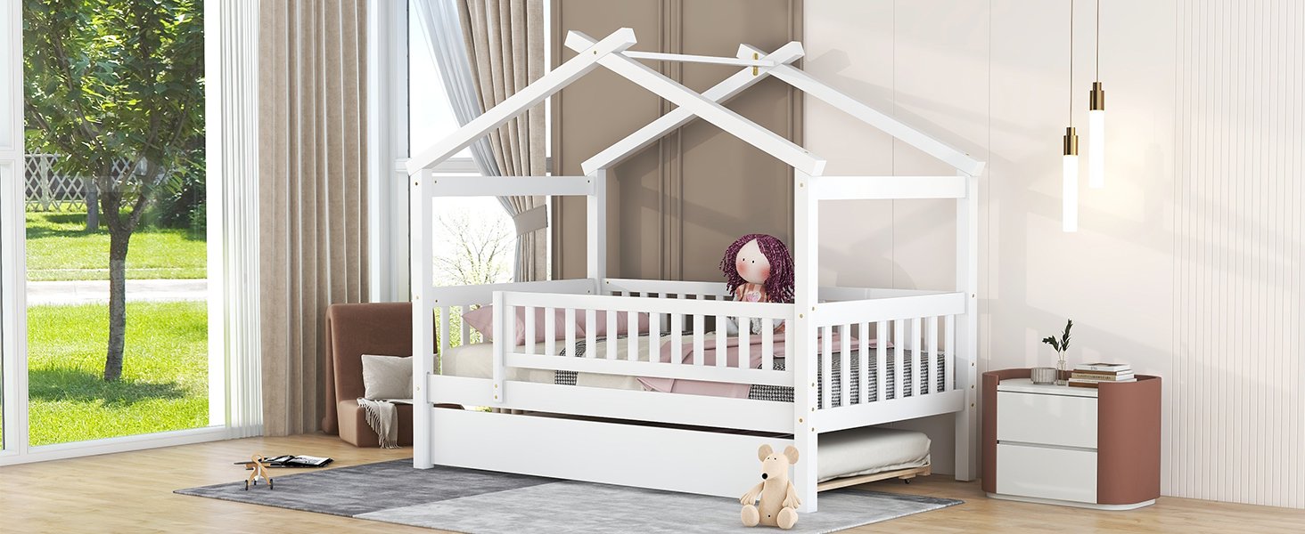Twin Size House Bed & Twin Size Trundle - White - Image 17