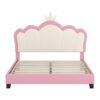 Full Size Upholstered Princess Bed & Crown Headboard, Full Size Platform Bed With Headboard And Footboard - White / Pink - Image 4