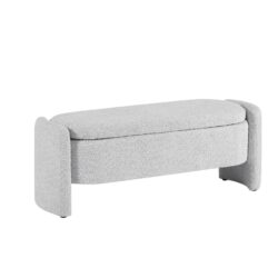 Ottoman Oval Storage Bench, 3D Lamb Fleece Bench With Large Storage Space For The Living Room, Entryway And Bedroom - Silver