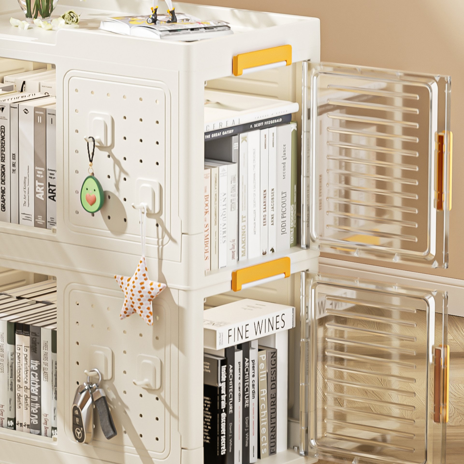 4 Tier Rolling Storage Bookcase With Wheels And Large Capacity Storage Bins - Cream - Image 7