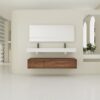 Modern Wall Mounted Bathroom Vanity With Dual Resin Sink And Soft Close Drawers - Brown Ebony - Image 2