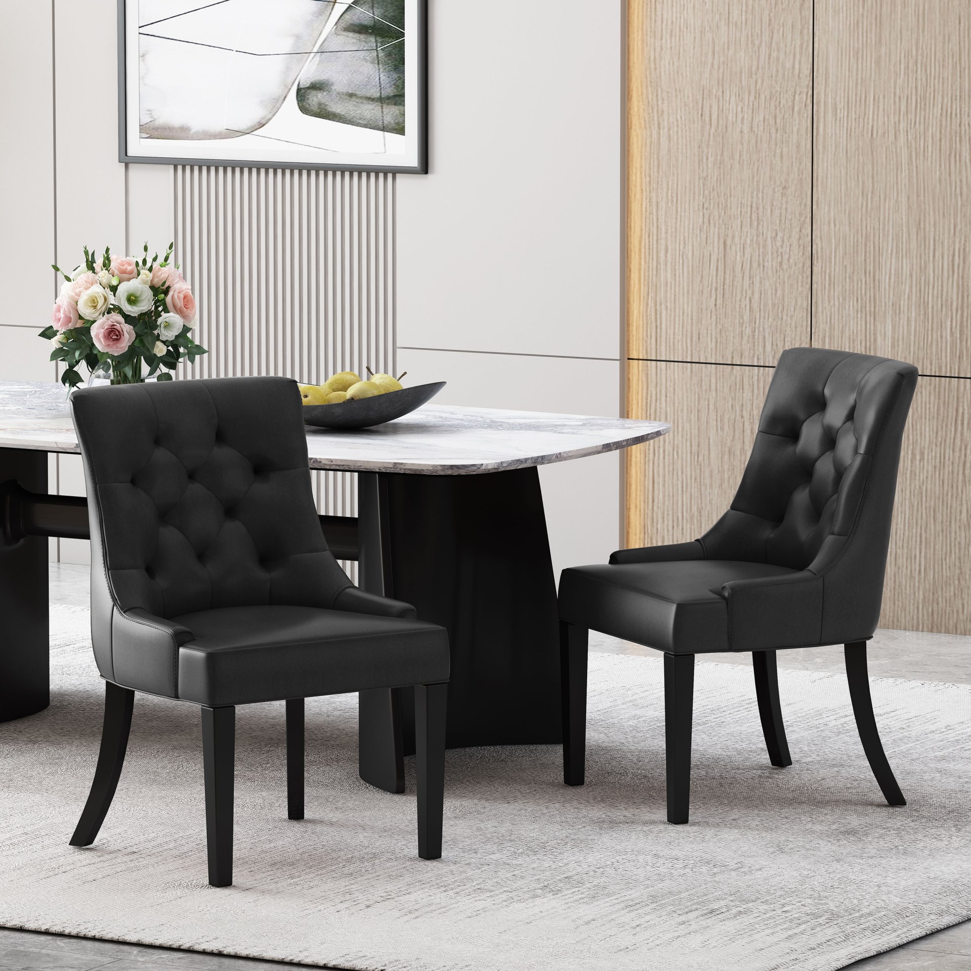 Cheney - Dining Chair (Set of 2) - Contemporary Style With Tufted Diamond Stitching - Black - Image 4