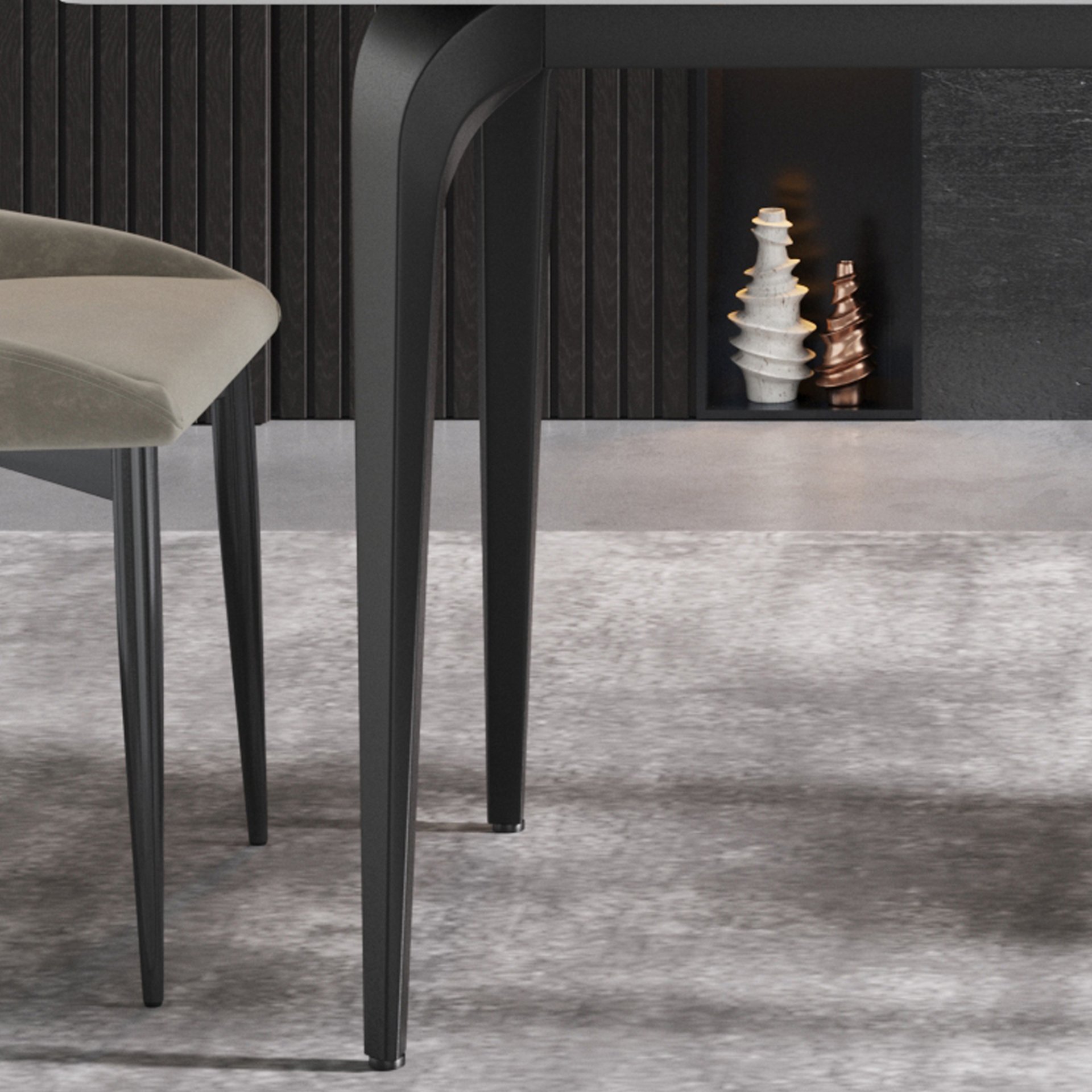 63" Modern Artificial Stone White Straight Edge Black Metal Leg Dining Table, 6 People - White / Black - Image 9
