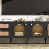 Rattan TV Stand With 3 Cabinets & 2 Drawers, Rattan-Inspired Media Console Table For Tvs Up To 80'', LED Light Entertainment Center, TV Cabinet For Living Room - Black - Image 23
