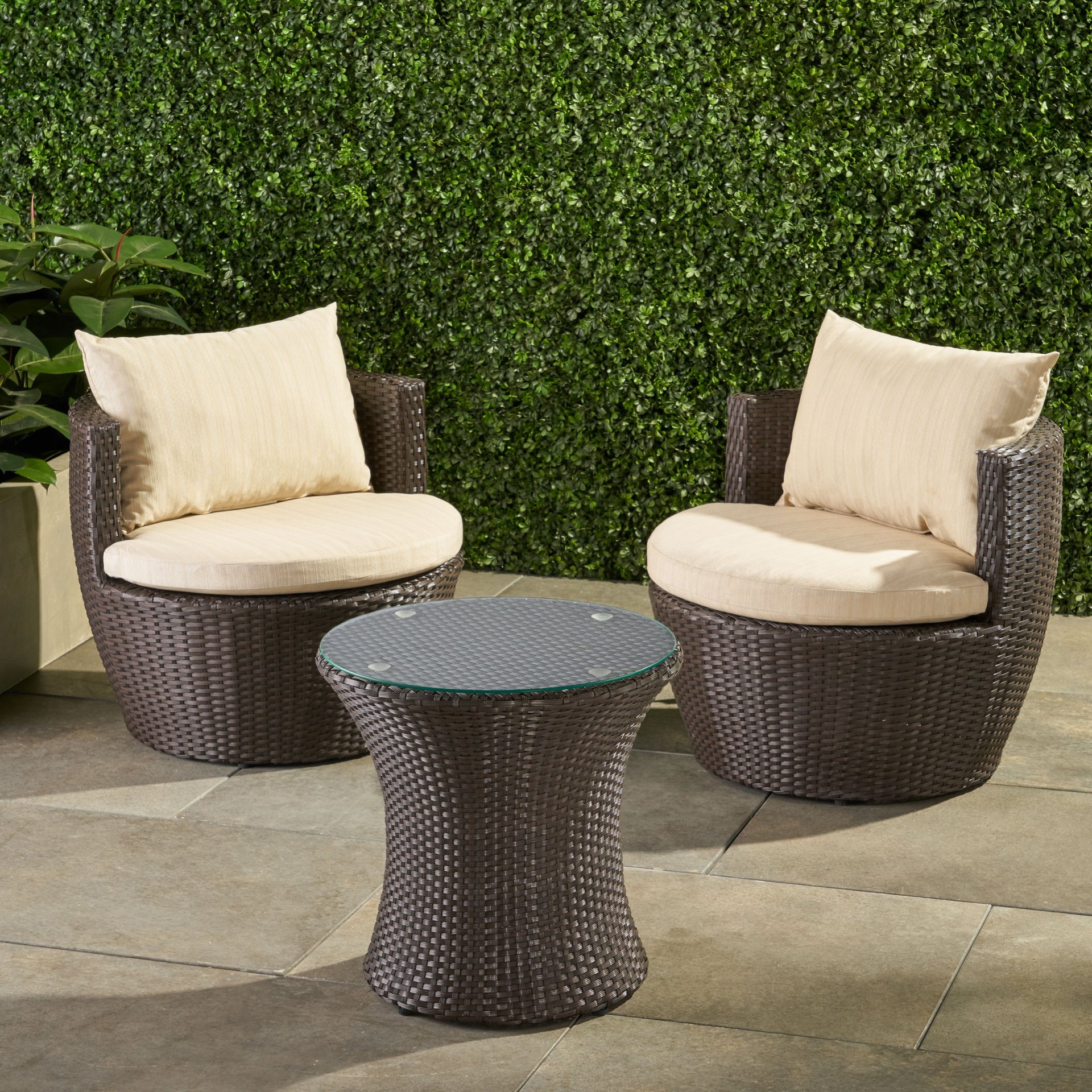 Kono - 3 Pieces Chat Set Outdoor Furniture - Brown / Beige - Image 4