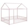 Full Size Bed House Bed Frame With Fence - Pink - Image 2