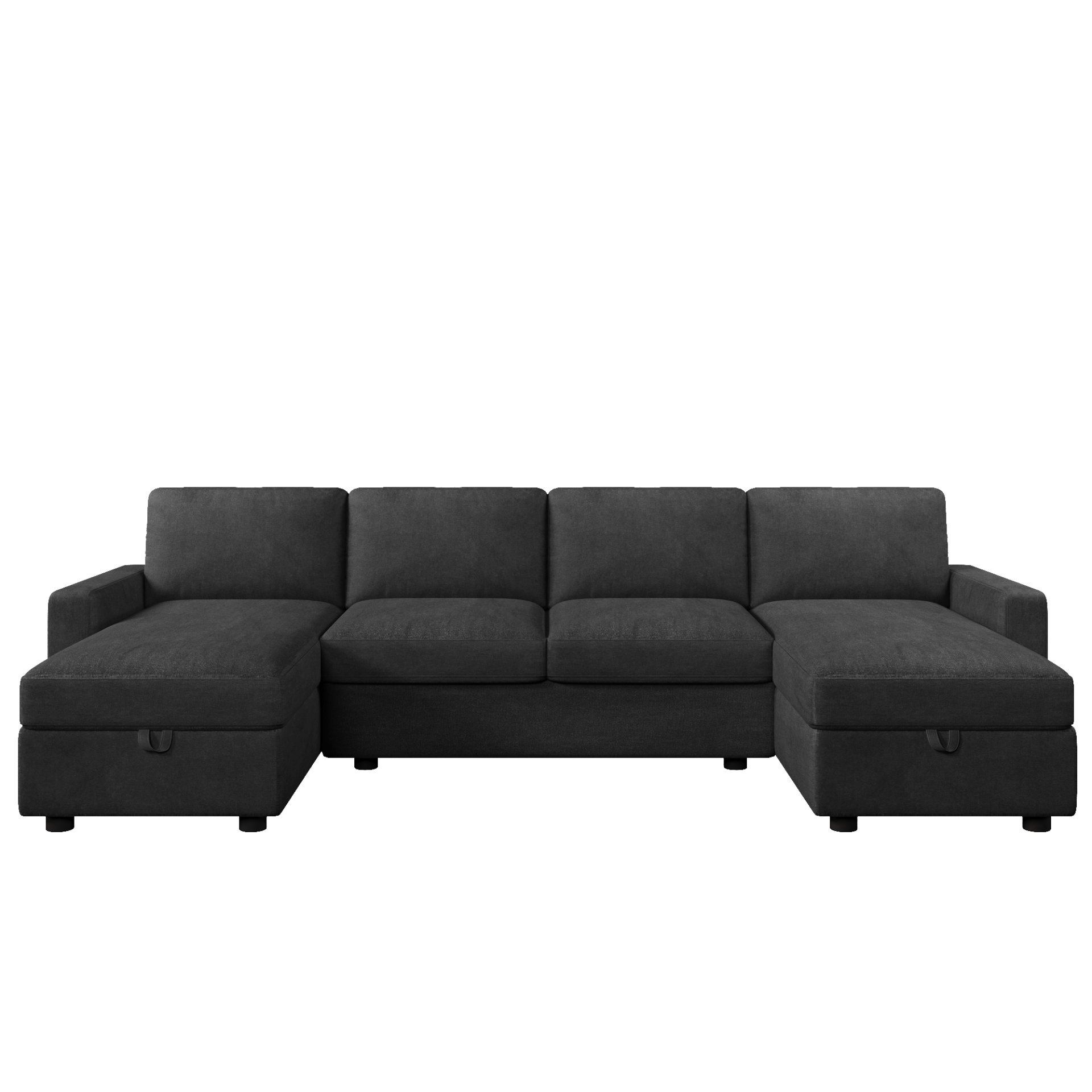 Convertible U Shaped Sectional Sofa With Storage Chaise Lounges And USB Ports - Black - Image 9