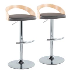 Grotto - Contemporary Adjustable Barstool With Swivel With Rounded T Footrest (Set of 2) - Chrome / Natural / Gray