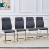 Modern Legged Upholstered Dining Chairs (Set of 4) Artificial For Kitchen And Office - Gray - Image 4