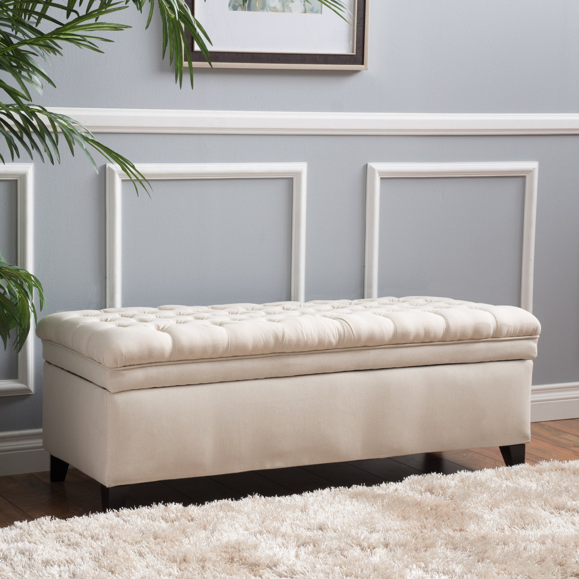 Juliana - Contemporary Storage Ottoman With Button Tufted Diamond Stitching - Beige - Image 5