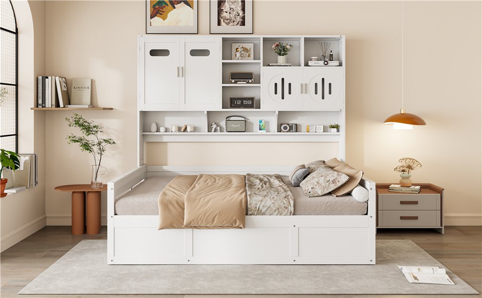 Full Size Wooden Daybed With Hydraulic Bed And All In One Cabinet And Shelf - White - Image 15