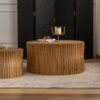 Vintage Fashion Style Cylindrical Nesting Coffee Table Set With Vertical Textured Embossed Design - Natural - Image 9
