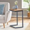 Large C Shaped End Table With Iron Base And Fir Wood Top - Black - Image 2