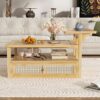 Modern Coffee Table, Coffee Table With 1 Storage Shelf, 2 Tabletops And 1 Rattan Drawer For Living Room - Natural - Image 4