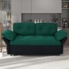 Modern Convertible Sleeper Sofa Bed With Pull Out Queen Design, Side Storage & Thick Cushions Chenille Loveseat For Living Room Or Bedroom 3 In 1 Function - Green - Image 4