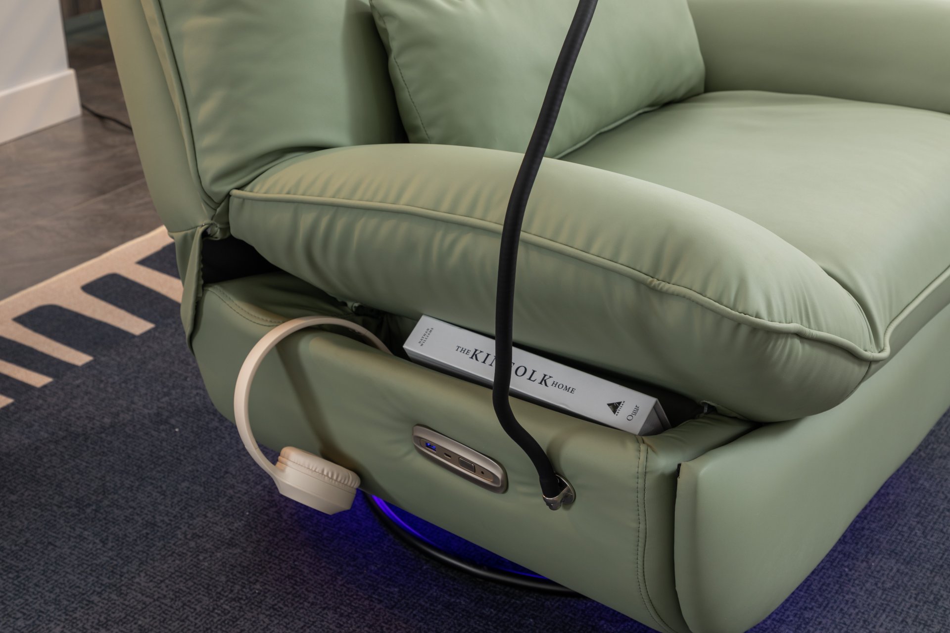 270 Swivel Glider Recliner Chair, Power Recliner Rocking Chair, USB Port Charge For Nursery Chair With Atmosphere Lamp For Living Room Bedroom Apartment - Green - Image 16