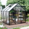 6X6Ft-Black Polycarbonate Greenhouse Raised Base And Anchor Aluminum Heavy Duty Walk-In Greenhouses For Outdoor Backyard In All Season (W540S00002) - Black - Image 2