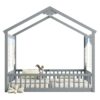 Double Twin House-Style Floor Bed With Fence, Guardrails, Without Door - Gray - Image 13