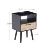 15.75" Rattan End Table With Power Outlet & USB Ports, Modern Nightstand With Drawer And Solid Wood Legs, Side Table For Living Room, Bedroom - Black - Image 3