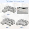 L-Shaped Sectional Pull Out Sofa Bed Sleeper Sofa With Two USB Ports, Two Power Sockets And A Movable Storage Ottoman - Gray - Image 5