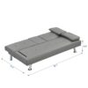 Modern Sofa Bed With Armrest 2 Holders, Wood Frame & Stainless Leg, Futon Style - Gray - Image 12