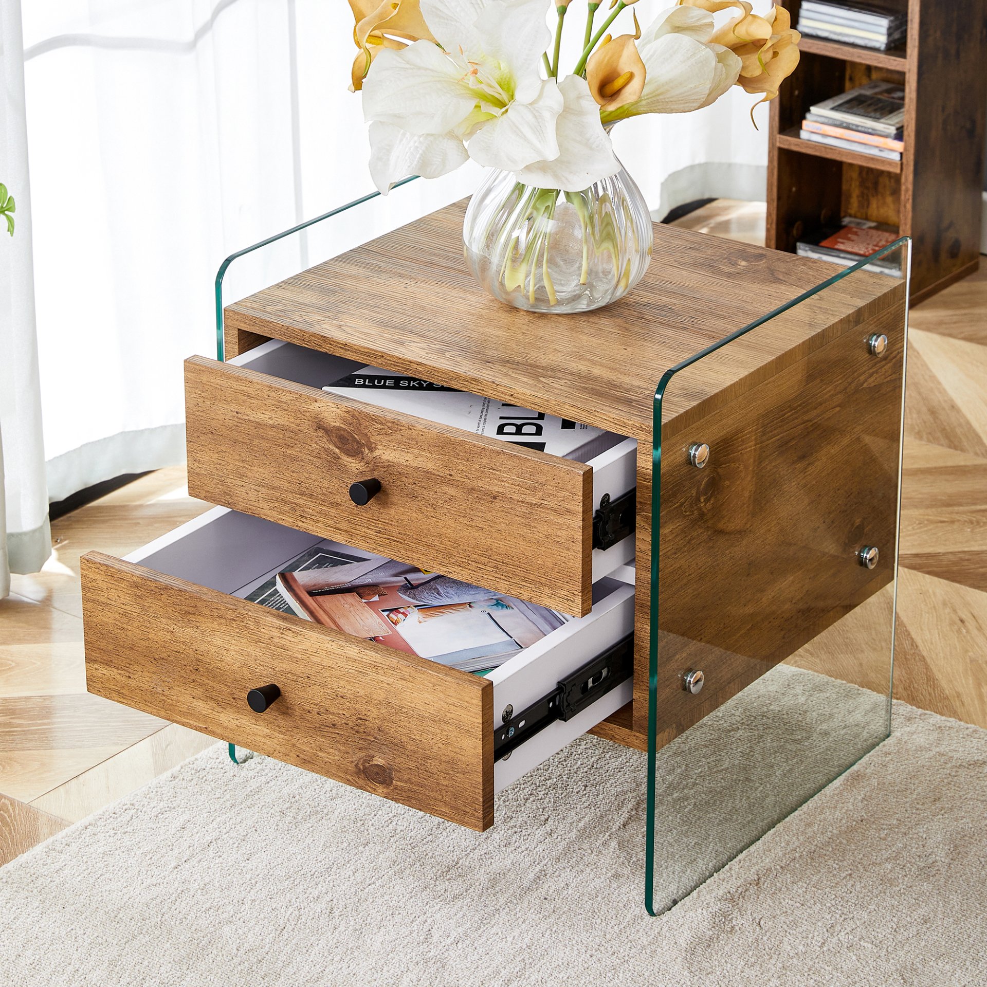 Double Drawer Bedside Table - Wood - Image 11