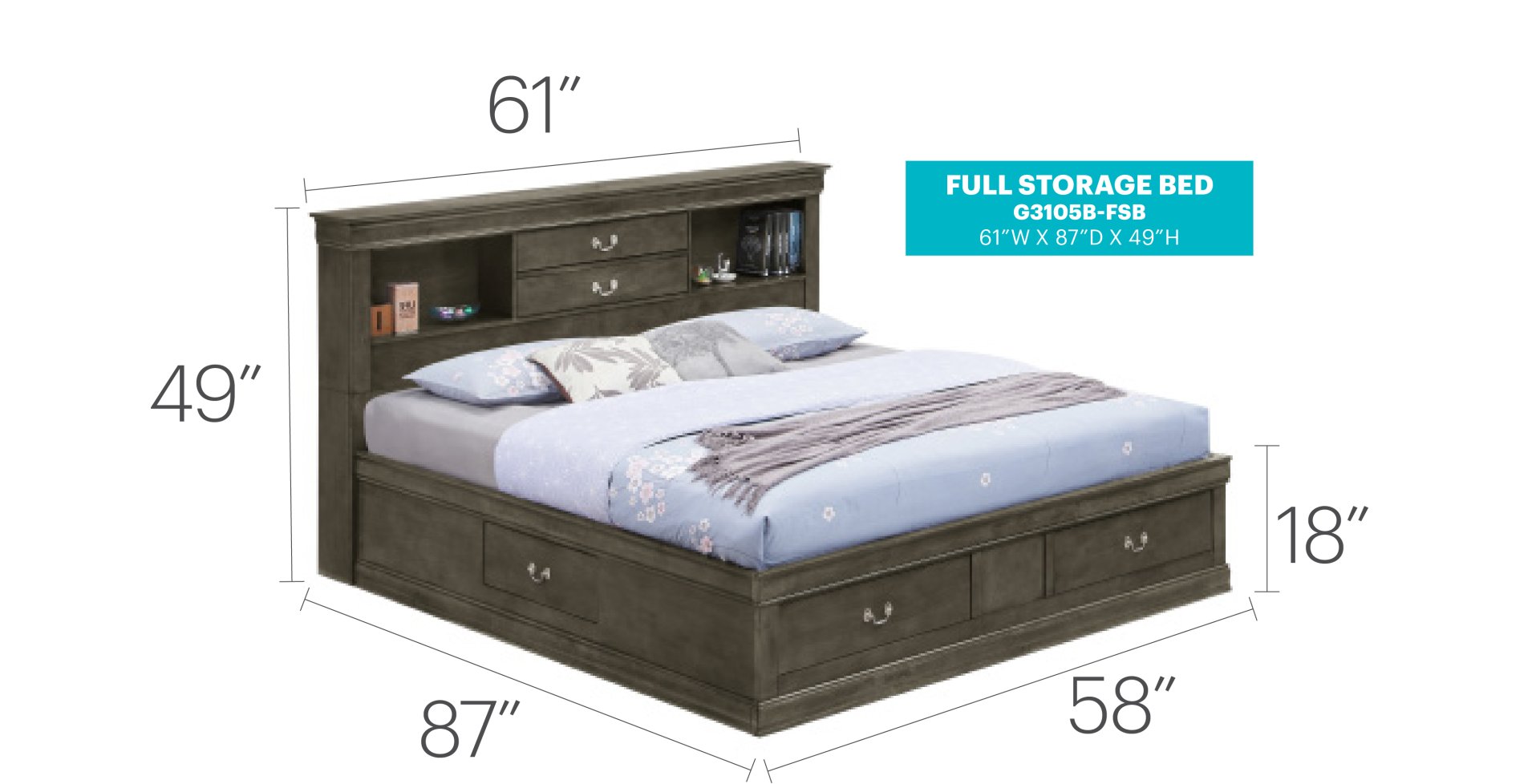 Louis Phillipe - Full Storage Bed - Gray - Image 2