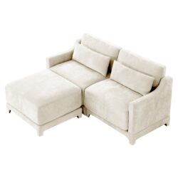 Elegant 2 Seater Sofa With Ottoman Lumbar Pillows Ergonomic Design Chenille Wood Frame - Beige