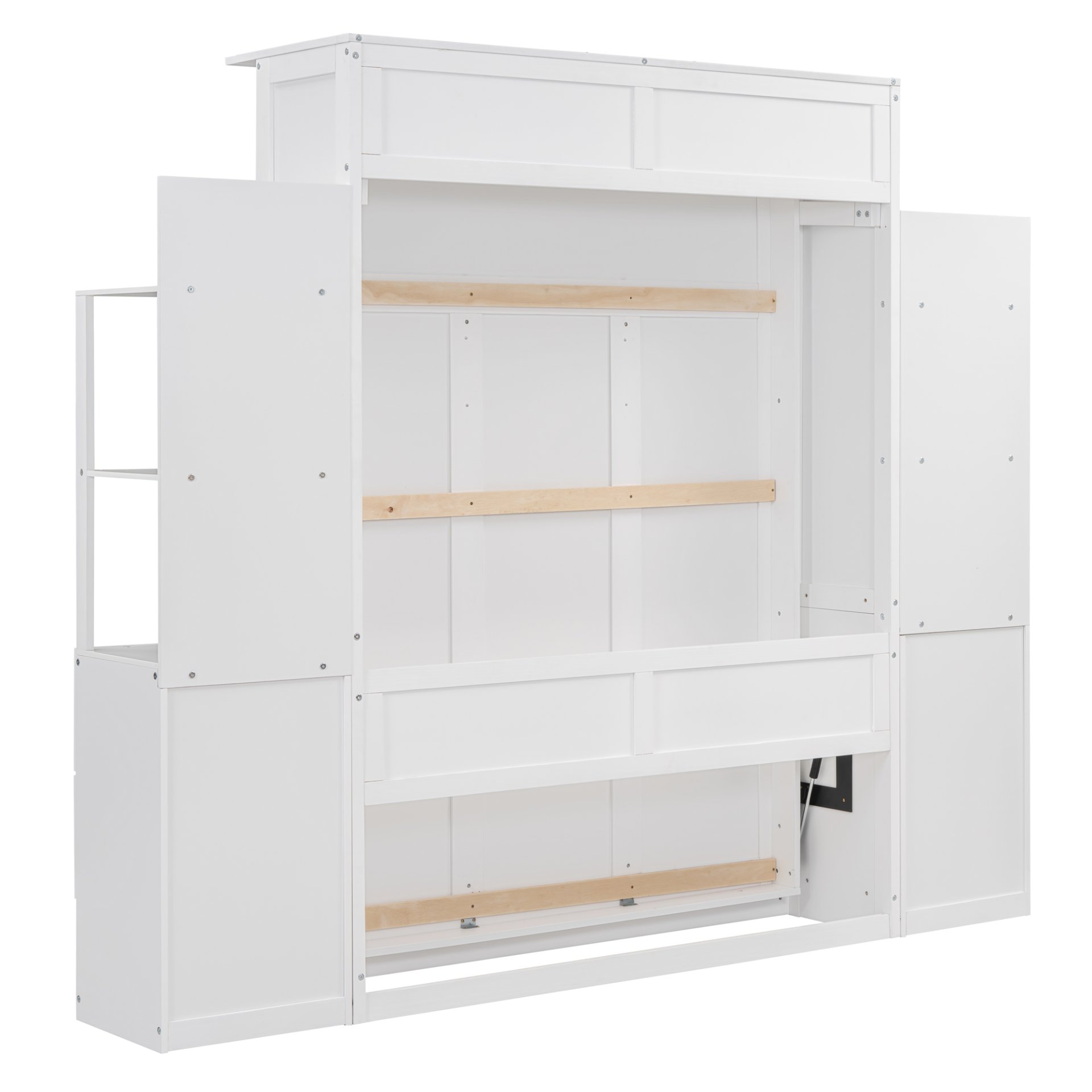 Full Size Murphy Wall Bed With Shelves, Drawers And LED Lights - White - Image 15