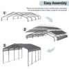 Metal Carport 12 X 20 Ft Heavy Duty With Galvanized Steel Roof Metal Garage Canopy With Galvanized Steel Roof & Frame Car Tent Outdoor Storage Shed For Car Boats And Truck - Alabaster / Dark Gray - Image 6