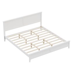 King Platform Bed With Slat Headboard - White