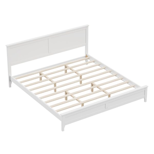 King Platform Bed With Slat Headboard - White