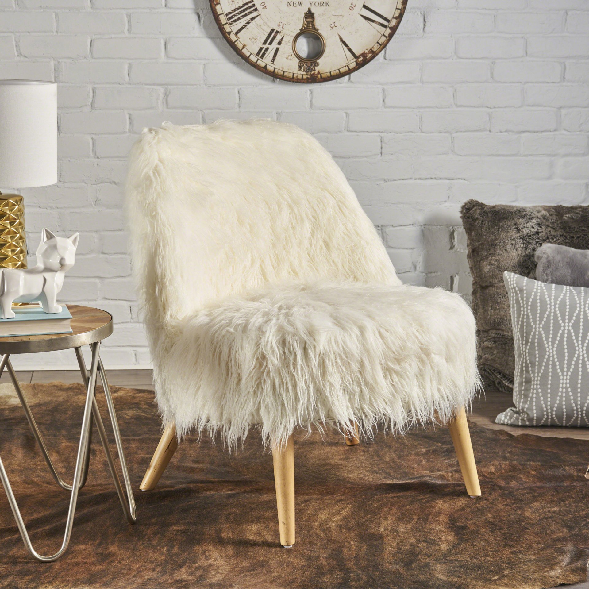 Modern Glam Club Chair With Shaggy Textures - White - Image 7