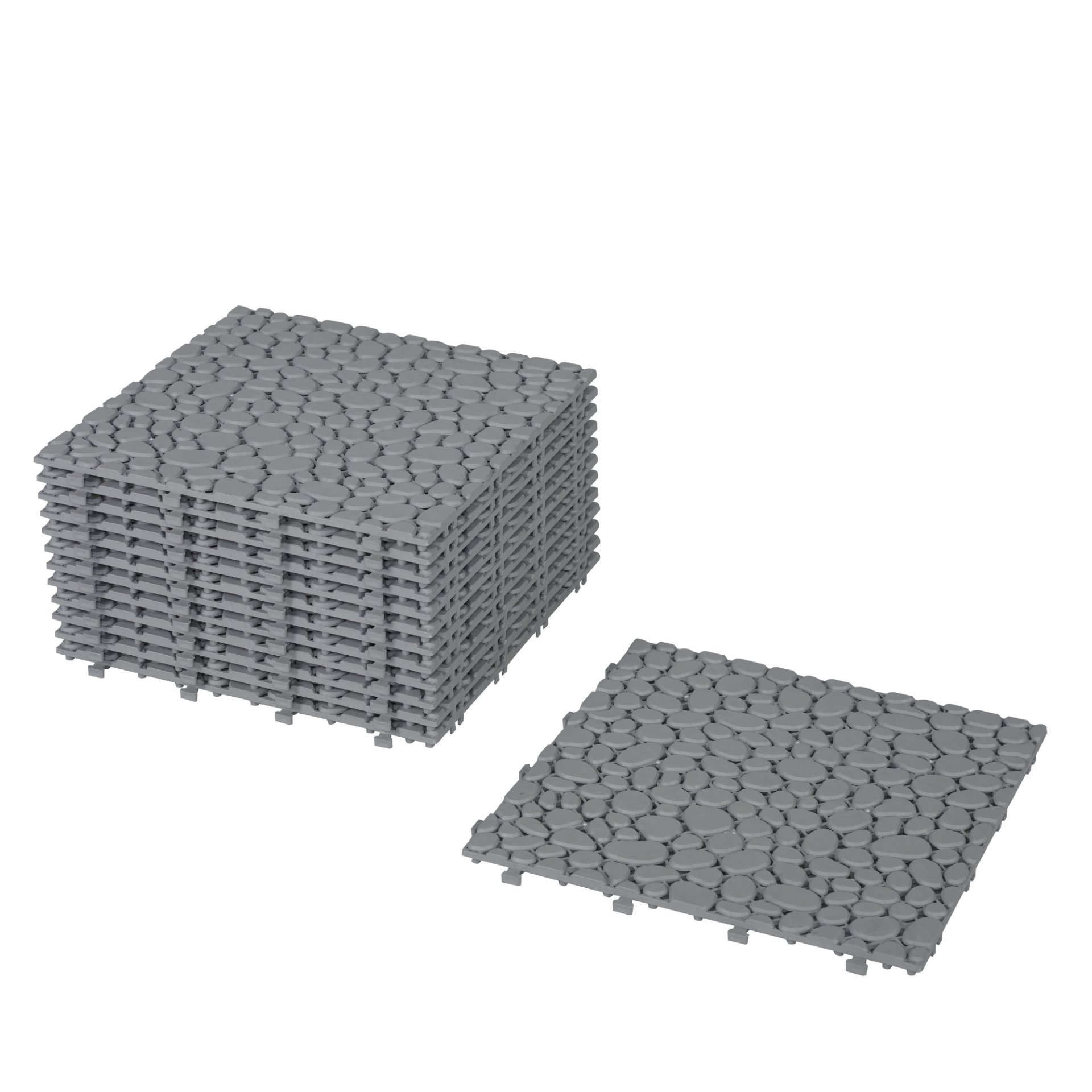 Interlocking Deck Tiles Plastic Waterproof Outdoor All Weather Anti-Slip Bathroom Shower Balcony Porch Strong Weight Capacity Upto 440 Lbs, Pebble Stone Pattern Pack Of 12 - Gray - Image 16